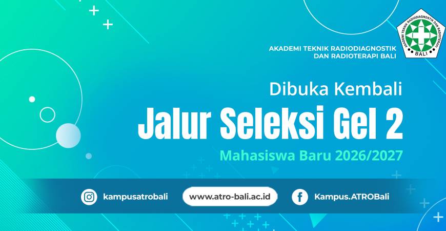Seleksi Penerimaan Mahasiswa Baru 2026/2027Gelombang 2ATRO Bali telah membuka kembali pendaftaran mahasiswa baru untuk tahun ajaran 2026/2027, melalui penerimaan mahasiswa baru JALUR SELEKSI GELOMBANG 2Bagi para lulusan SMA, SMK, STM maupun yang sederajat dan memiliki minat, untuk berkecimpung dan menggeluti dunia Radiografer.Dan siap menjadi Radiographer Handal dan siap bekerja.Untuk Tahun Akademik 2024/2025, ATRO Bali membuka 2 Program Studi (PRODI),DIII – Teknik Radiodiagnostik dan Radioterapi danS1 Sarjana Terapan – Teknologi Radiologi Pencitraan.ATRO Bali telah terakreditasi dari BAN-PT, untuk PRODI dan Institusi.Segera mendaftarkan diri Anda dan bergabung bersama ATRO Bali.Dengan memperhatikan dan mempersiapkan persyaratan sebagai berikut:Persyaratan Umum: Lulusan SMA, SMK, STM atau sederajat Berkelakuan baik, Sehat dan TIDAK buta warna (Syarat UTAMA) Tinggi badan minimal Pria = 155 cm, Wanita = 150 cm.Persyaratan Administrasi: Mengisi formulir pendaftaran Jalur Seleksi. Silahkan lihat kunjungi Daftar Disini! Kemudian Pilih Opsi JALUR SELEKSI. Softcopy ijasah/STTB/Surat Keterangan Lulus Softcopy Pas foto 4×6 sebanyak 3 lembarMateri Ujian: Matematika, IPA (Biologi, Fisika, Kimia), Bahasa Indonesia dan Bahasa InggrisWaktu Ujian: Dibuka Gelombang Seleksi Gelombang: 1 Juni 2026 sampai dengan 31 Juli 2026. Bersifat online, kapan pun dan dimana saja dapat diakses, silahkan kunjungi DAFTAR ONLINEUntuk brosur dapat diunduh pada tombol download di bawah.Untuk informasi lebih lanjut bisa di hubungi HOTLine Kampus ATRO Bali di081 557 38 995via Whatsappatau Telp : (0361) 8959 881ATRO BALI juga melaksanakan Bidik Misi,dimana jadwal pelaksanaan mengikuti dan sesuai petunjuk dari:situs resmi  bidikmisi dikti